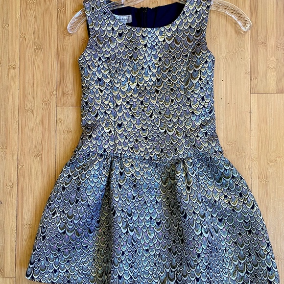 Pippa & Julie Drop Waist Fit and Flare Silver Gold Jacquard Party Short Dress 10